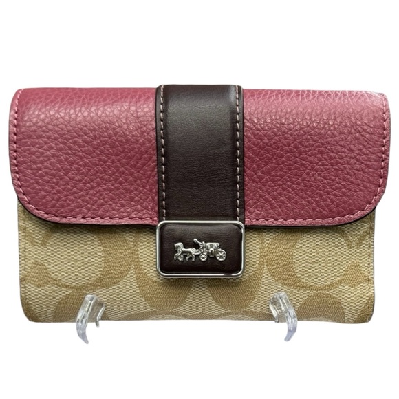 NWT COACH Medium Grace Signature Wallet, Raspberry/Khaki, Certified Authentic - Picture 2 of 15